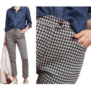 by Anthropologie Trouser Pant Capri The Essential Crop Flare Gingham Check 12